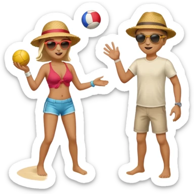 Throwing a ball at the beach to another person. sticker