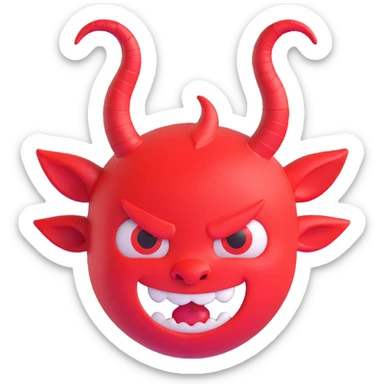 round red devil with horns, playful expression, shiny finish, 3d emoji style sticker