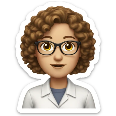 white girl with brown curly hair and glasses sticker