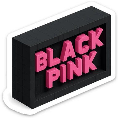 BLACKPINK-inspired object, black and pink colors, blocky and 3D pixelated look, voxel style sticker