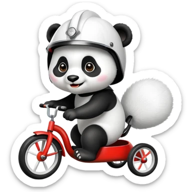 Panda with a helmet riding tricycle  sticker