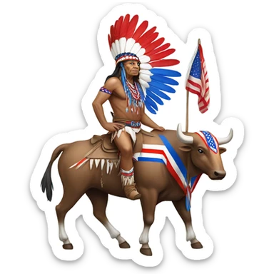 Indian Chief standing on red white and blue bull sticker