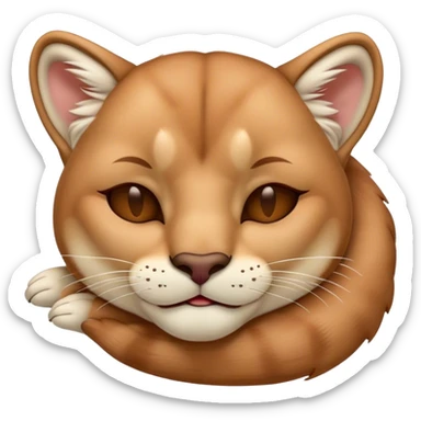 Meme-Worthy Cute Sleeping Cougar Portrait Emoji, Head resting peacefully with a contented smile, showcasing a lithe build and a luxuriously soft tawny Fur, eyes shut in a serene, restful nap, Simplified yet hilariously adorable features, highly detailed, glowing with a soft, drowsy light, high shine, relaxed and utterly lovable, stylized with an air of playful laziness, bright and heartwarming, soft glowing outline, capturing the essence of a comically sleepy cougar, so meme-worthy it feels like it could instantly become the next viral sensation of adorable slumber! sticker