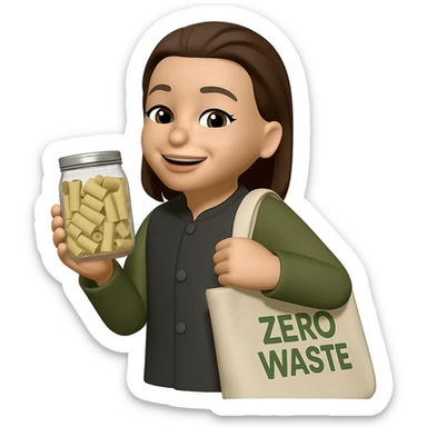 Edit the image to show her shopping in a zero waste store, holding a reusable bag and a glass jar. Keep the same style as the original image. Make the background transparent. sticker