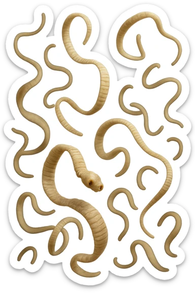 PARASSITI COME LA TENIA FLUTTUANO IN ARIA, iperrealistico 4k sticker