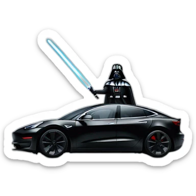 Darth Vader with lightsaber on riding a open top black Tesla Model 3 sticker