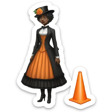 galora in Victorian dress elegant, full body, holding "big traffic cone" sticker