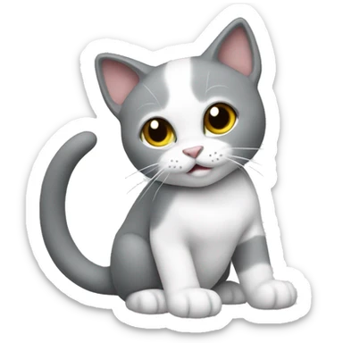 CAT grey white Play with toy  sticker