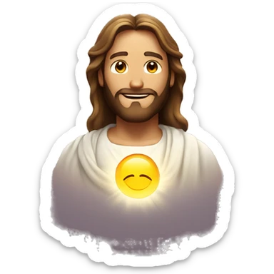 A glowing Jesus emoji with a radiant halo and a peaceful smile sticker