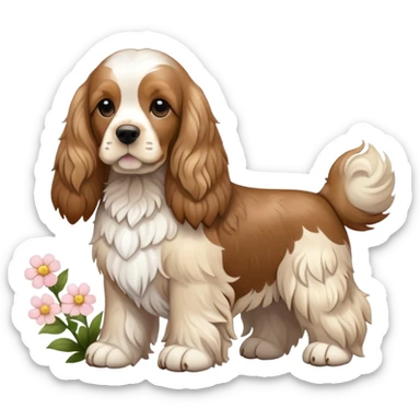 Full body shot of a cocker spaniel with flowers sticker
