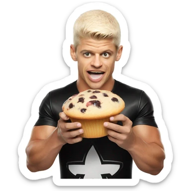 Cody Rhodes eating a muffin sticker