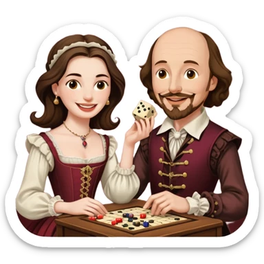 Can you make an emoji of William Shakespeare and Anne Hathaway (his wife-1582) playing Yahtzee  sticker