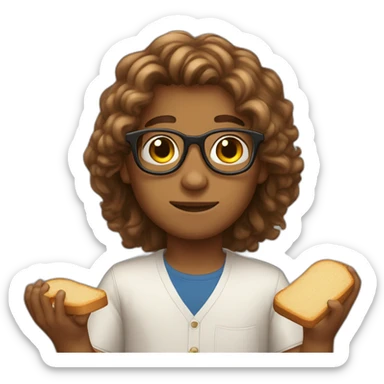 Brown boy with long hair and little bread transparent spectacles sticker