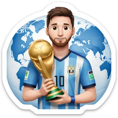 Messi with world cup and hugging messi with champions league sticker