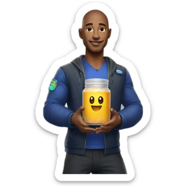 Master Chieft holding Gfuel sticker