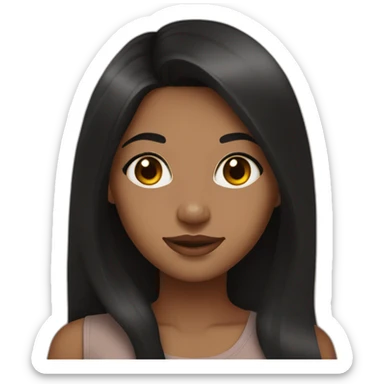 brown girl straight black hair, with amber eyes and long dark hair with light brown skin sticker