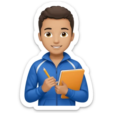 A young coach with a notepad, encouraging players with a confident smile. sticker