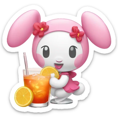 my melody drinking a cocktail sticker