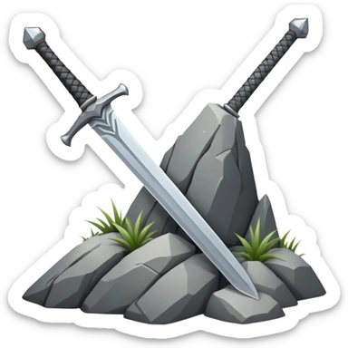 a sword planted in a spiked rock sticker