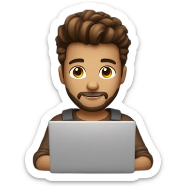 Cute programmer on his laptop with lighted skin a brown quiff and brown eyes and very little beard  sticker