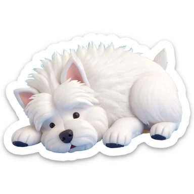 West Highland White Terrier sleeping on its back, fluffy white fur, relaxed and cute, simple background sticker