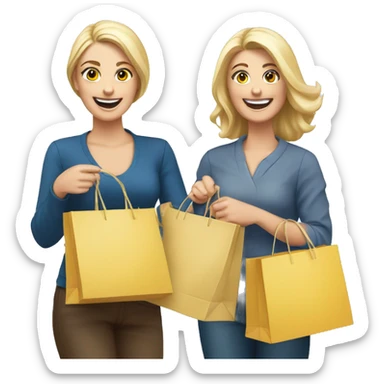 CTwo happy Caucasian women holding shopping bags in their hands, smiling and enjoying their day sticker