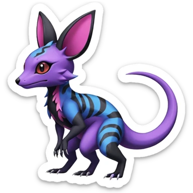 Rare epic aesthetic colorful Salandit-Noibat-Eevee-Genet-species-Fakemon-hybrid-creature, with markings, full body sticker