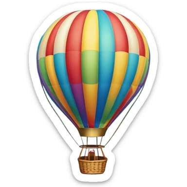 A colorful hot air balloon floating gracefully above the ground, with a clear sky and distant hills in the background. The balloon's vibrant colors stand out against the soft clouds, capturing the peaceful yet adventurous spirit of hot air ballooning. sticker