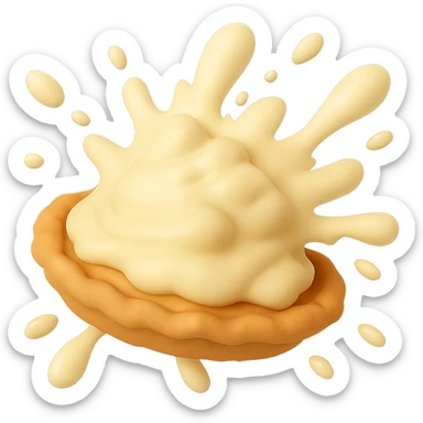 Remove the background so only the cream pie splat is visible. Keep the playful 3D emoji style, golden brown crust, and dynamic angle. sticker