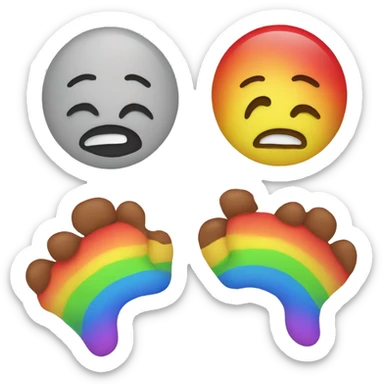 an emoji. a emoji face has sores on it. a rainbow.  sticker