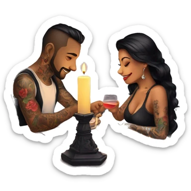 romantic candle light dinner for beautiful tattooed couple sticker