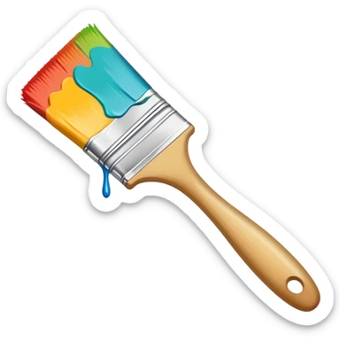 A flat-style illustration of a paintbrush with a colorful stroke trailing behind it. sticker