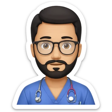 male with a scrubs and blanck hair and tan skin and beard and glasses sticker