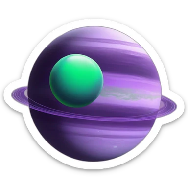 green planet with purple saturn rings and grey moon sticker