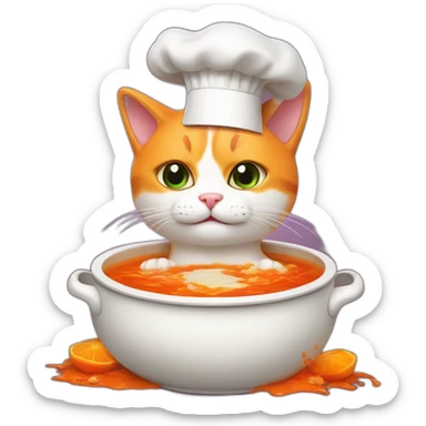 orange and white cat wearing chef hat cooking haunted poison soup sticker