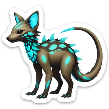 Rare realistic dark-neon glowing bioluminescent edgy badass epic pretty beautiful handsome gorgeous aesthetic colorful vibrant Vernid-Trico-species-Fakemon-creature by LiLaiRa, 4 legs, 1 tail, random markings, (full body) sticker