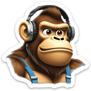 Donky kong qui fume  avec un casque Apple sur la tête  sticker