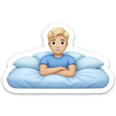 Sweet dreams a blonde man in a very comfy bed with blue and Pastel clouds and an delicate  galaxy elegant  sticker