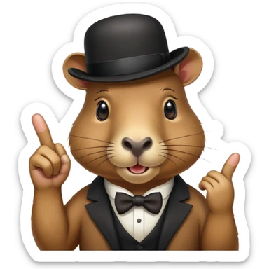 Capybara with a bowler hat sticking up middle fingers sticker