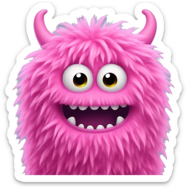 Pink cute smiling fuzzy monster sticker