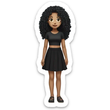 Tan girl with black long curly hair black skirt full body sticker