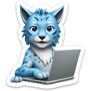 A blue lynx with a laptop sticker