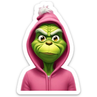 The grinch in a pink hoodie sticker