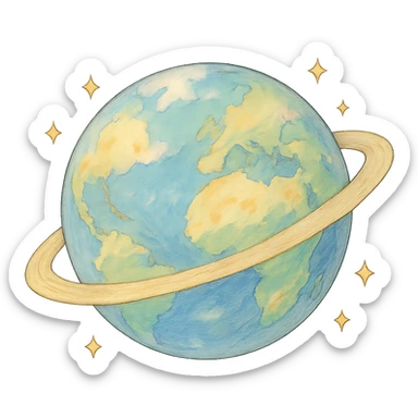 icon of a planet, soft colors, whimsical, ghibli style sticker