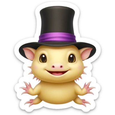 light yellow axolotl with magician hat sticker