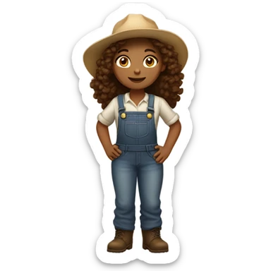 full body farmer girl standing, medium skin tone, brown curly hair, dark eyes sticker