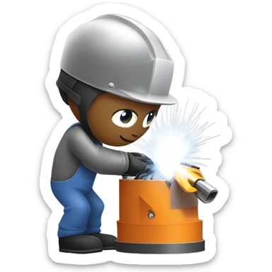 Welder welding a roll cage onto a racecar with a checkered flag behind him sticker