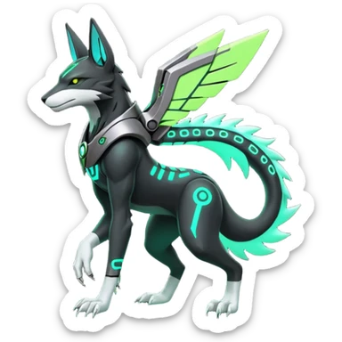 Black and green cyberpunk intricate neon glowing grey white futuristic cyborg-Anubis-Hermanubis-Zeraora-Zoroark-Umbreon-Litten-Salandit-fusion (full body) sticker