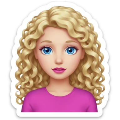 açık tenli  uzun kıvırcık sarı saçlı mavi gözlü   dudak rengi pembe yetişkin kadın bana emoji oluştur sticker