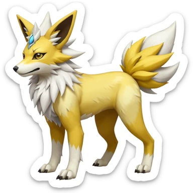 Feral Quadrupedal Digitigrade Jolteon-Lycanroc-Renamon-Zeraora-Vernid-Sergal-fusion-hybrid-creature, full body  sticker
